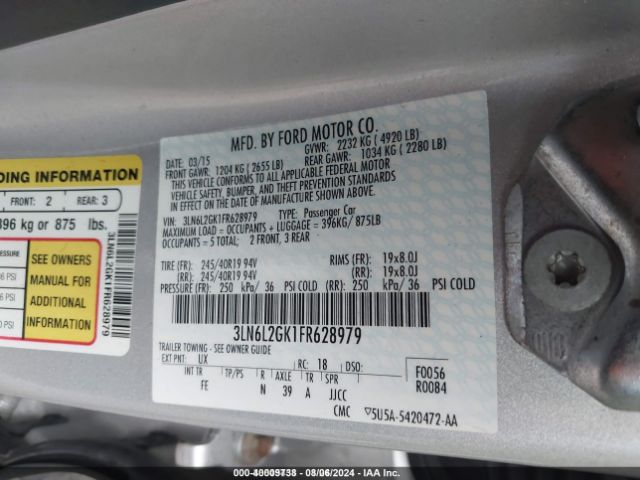 3LN6L2GK1FR628979 Lincoln MKZ