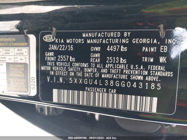 KIA OPTIMA EX 2016 5XXGU4L38GG043185 Image 9