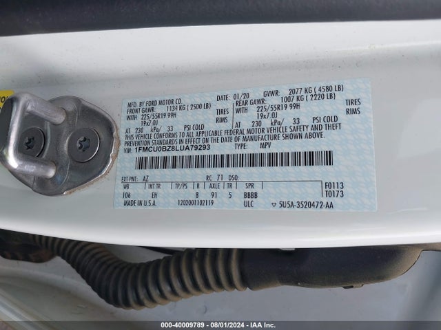 1FMCU0BZ8LUA79293 Ford Escape Se Sport Hybrid