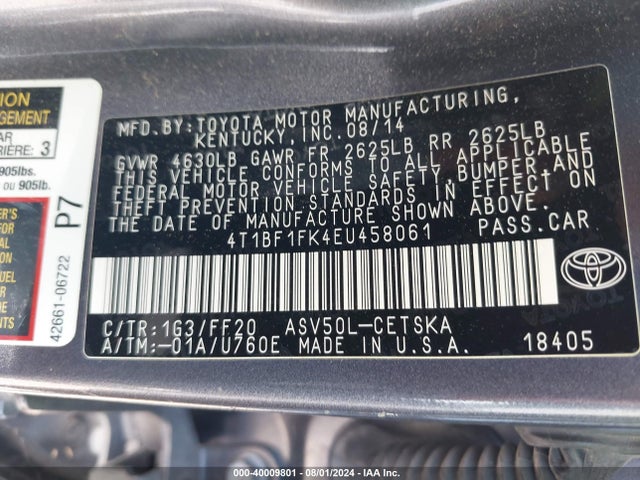 Toyota CAMRY SE 2014 4T1BF1FK4EU458061 Image 9