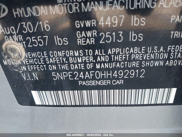 Hyundai Sonata 2017 5NPE24AF0HH492912 Image 9