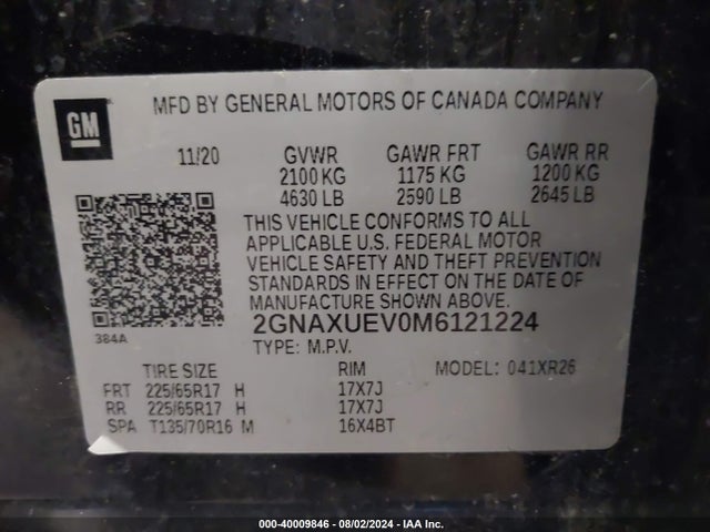 Chevrolet Equinox Awd Lt 2021 2GNAXUEV0M6121224 Image 9