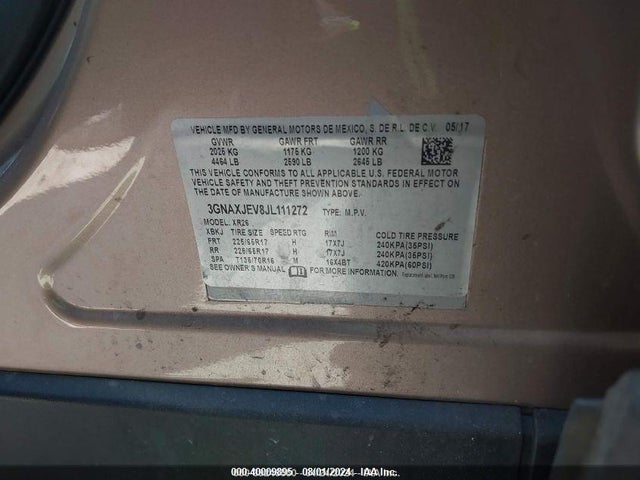 3GNAXJEV8JL111272 Chevrolet lyx - direct injection, vvt, fgt, turbo, alum, gen1