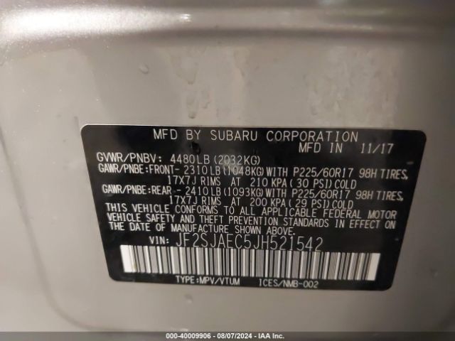 JF2SJAEC5JH521542 Subaru Forester 2.5i Premium