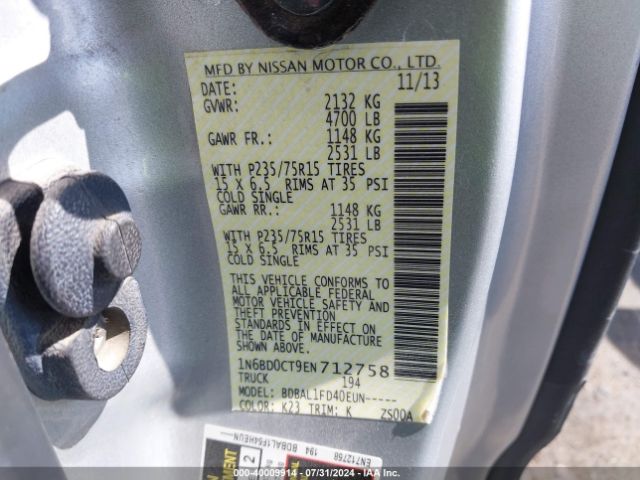 1N6BD0CT9EN712758 Nissan FRONTIER S