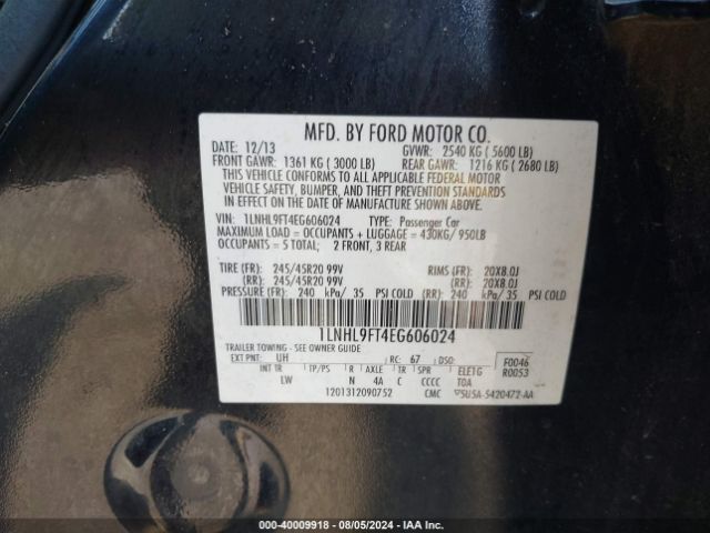1LNHL9FT4EG606024 Lincoln Mks Ecoboost