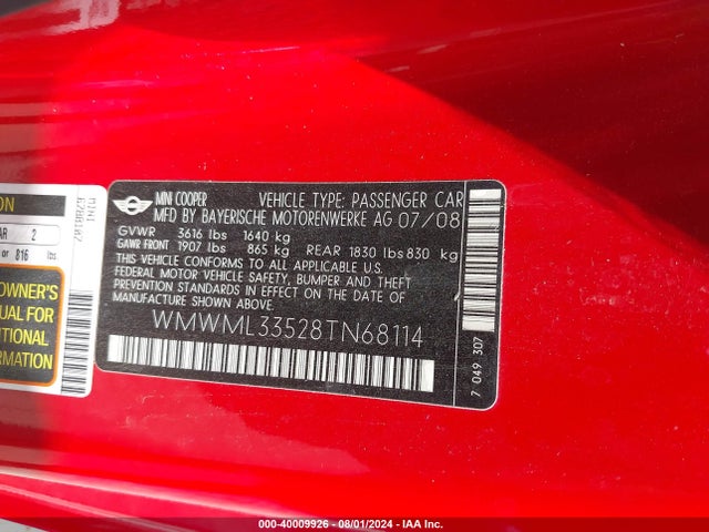 2008 MINI COOPER CLUBMAN WMWML33528TN68114 Photo 8