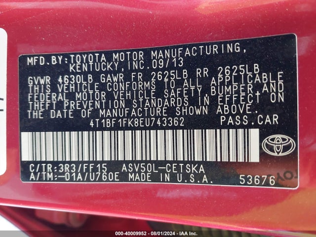 Продаж на аукціоні авто 2014 Toyota Camry Se, vin: 4T1BF1FK8EU743362, номер лоту: 40009952