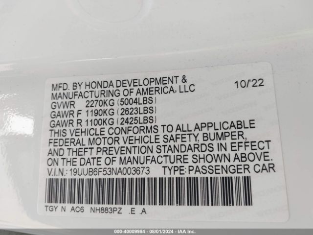 19UUB6F53NA003673 Acura Tlx A-spec Package