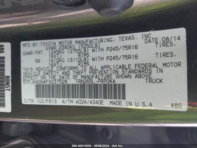 5TFJX4GN4FX037528 Toyota Tacoma Prerunner