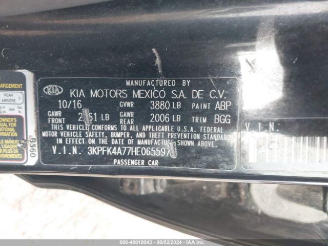 3KPFK4A77HE065597 KIA FORTE LX