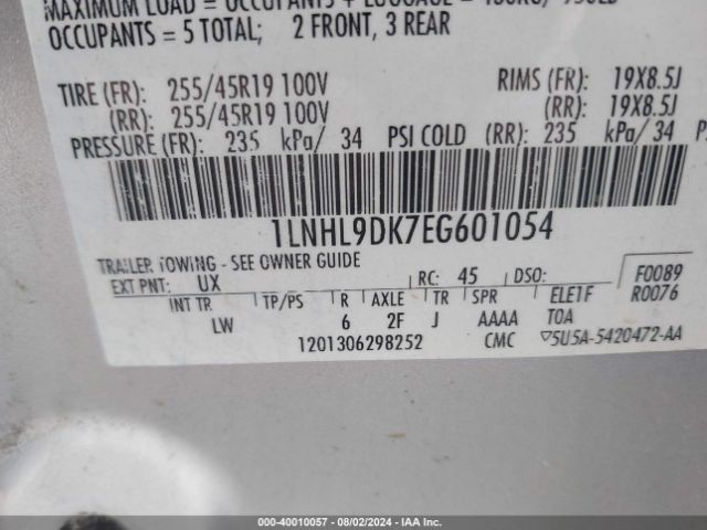1LNHL9DK7EG601054 Lincoln MKS