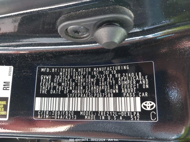 Toyota COROLLA LE 2020 5YFEPRAE5LP067588 Image 9