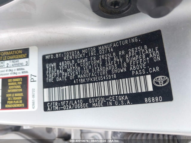 Toyota Camry Xle V6 2014 4T1BK1FK9EU545918 Image 9