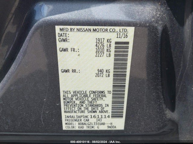 Nissan Altima 2.5 S 2017 1N4AL3AP5HC161114 Image 9