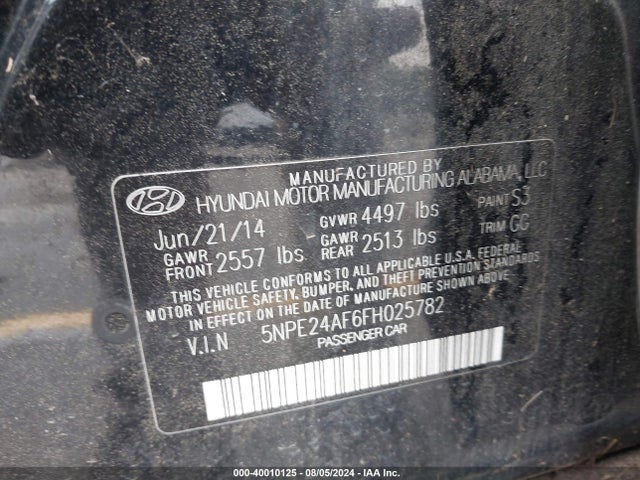 5NPE24AF6FH025782 Hyundai SONATA SE