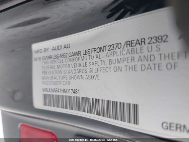WAULNAF41HN017481 Audi A4 2.0t Premium