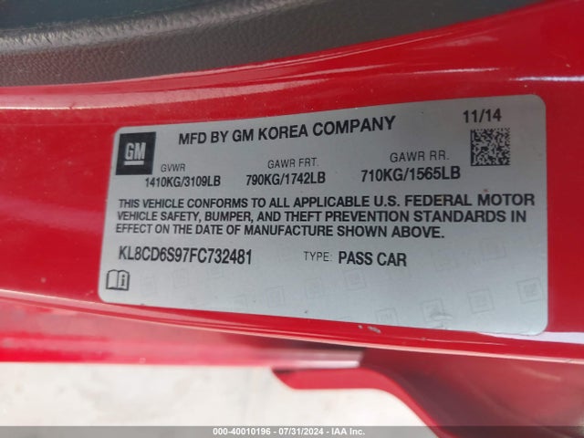 Chevrolet Spark 1lt Cvt 2015 KL8CD6S97FC732481 Image 9