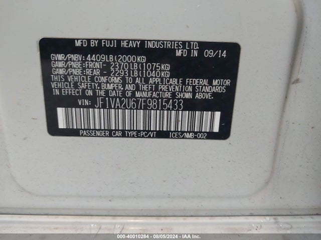 Subaru Wrx Sti Limited 2015 JF1VA2U67F9815433 Image 9