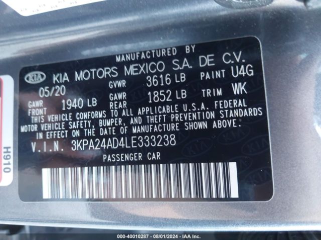 3KPA24AD4LE333238 KIA RIO S