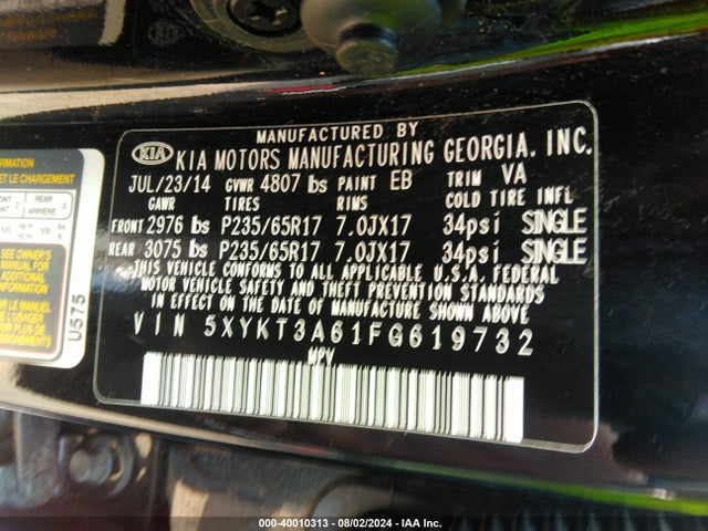 KIA SORENTO LX 2015 5XYKT3A61FG619732 Image 9