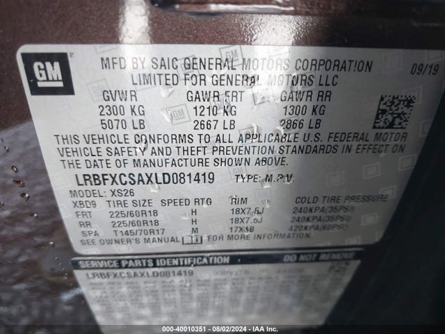 LRBFXCSAXLD081419 Buick Envision Fwd Essence