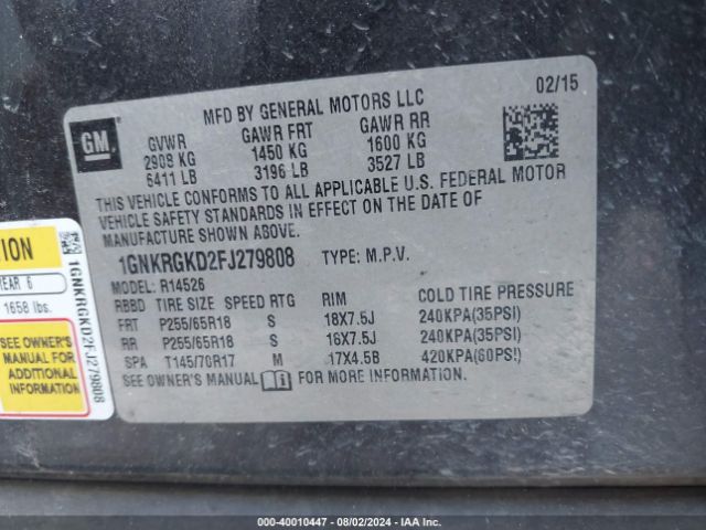 1GNKRGKD2FJ279808 Chevrolet Traverse 1lt