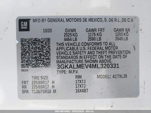 3GKALMEV4ML320331 GMC Terrain Fwd Sle