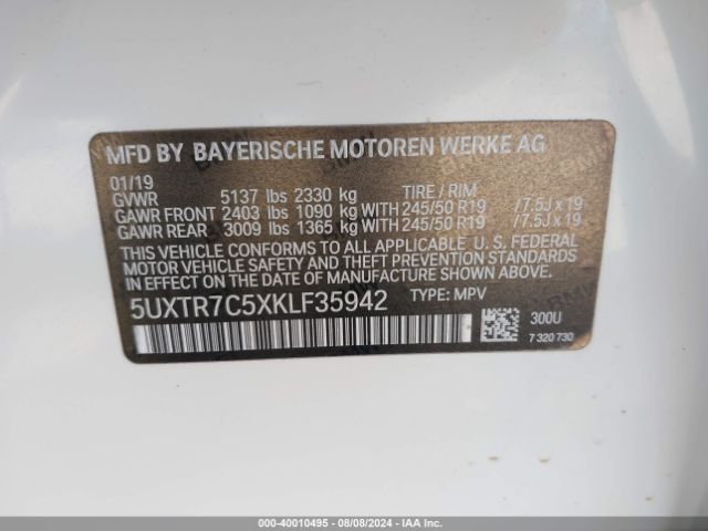 5UXTR7C5XKLF35942 BMW X3 Sdrive30i