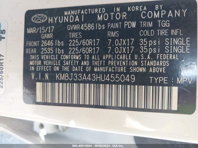 Hyundai TUCSON SE 2017 KM8J33A43HU455049 Image 9