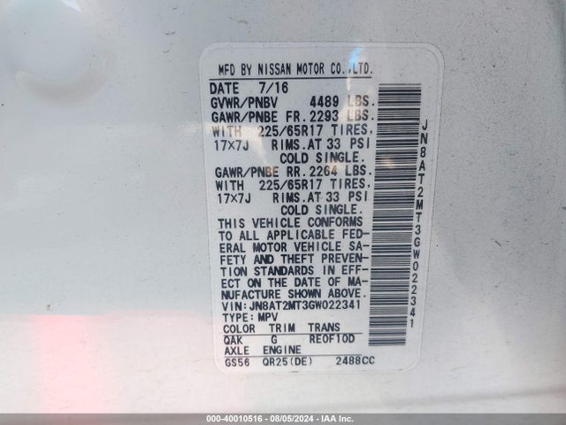 Nissan ROGUE S 2016 JN8AT2MT3GW022341 Image 9