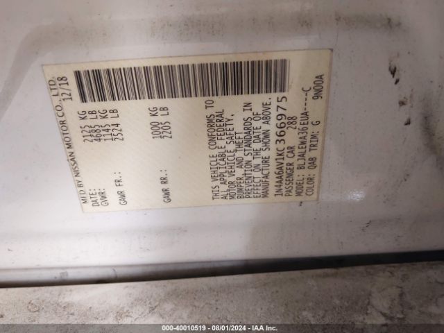 1N4AA6AV1KC366975 Nissan Maxima 3.5 Sl