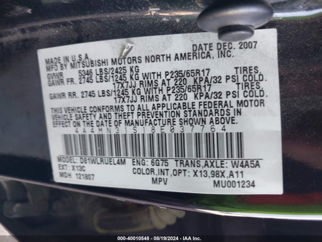 2008 MITSUBISHI ENDEAVOR 4A4MN31S18E037764 Photo 8
