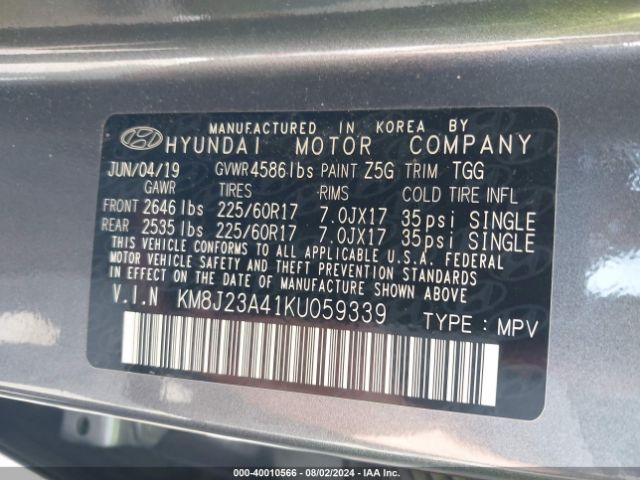 KM8J23A41KU059339 Hyundai TUCSON SE