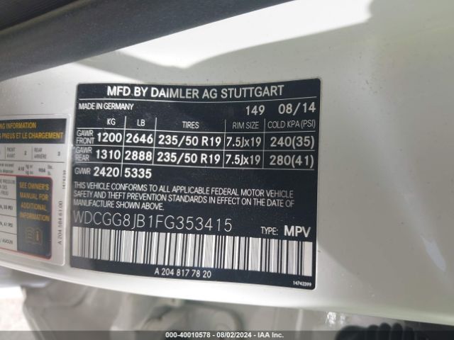WDCGG8JB1FG353415 Mercedes-Benz Glk 350 4matic