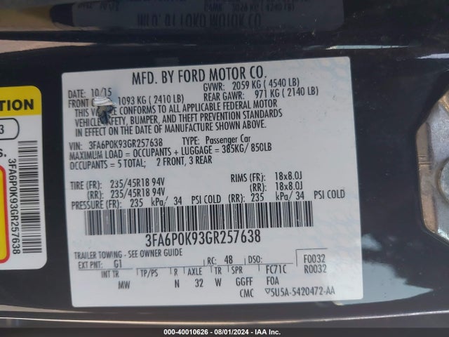 Ford Fusion Titanium 2016 3FA6P0K93GR257638 Image 9