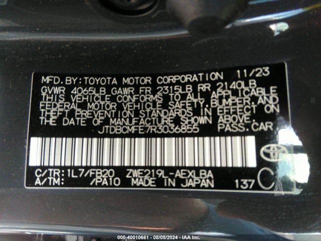 Toyota Corolla Hybrid Le 2024 JTDBCMFE7R3036855 Image 9