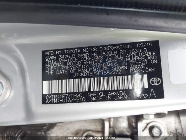 JTDKDTB32F1582272 Toyota Prius C One
