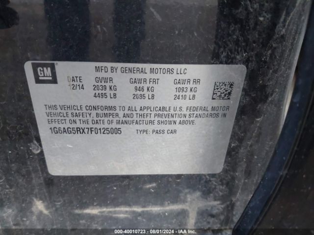 1G6AG5RX7F0125005 Cadillac Ats Standard