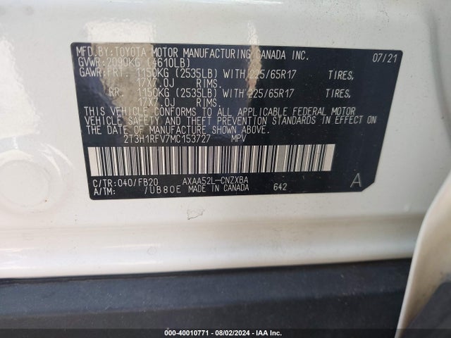 Toyota RAV4 LE 2021 2T3H1RFV7MC153727 Image 9