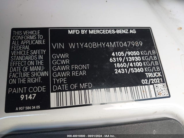 W1Y40BHY4MT047989 Mercedes-Benz Sprinter 2500 Standard Roof I4