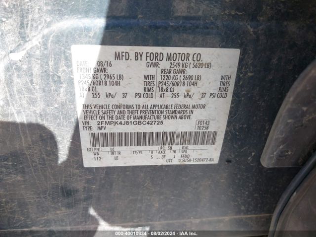 2FMPK4J81GBC42725 Ford EDGE SEL