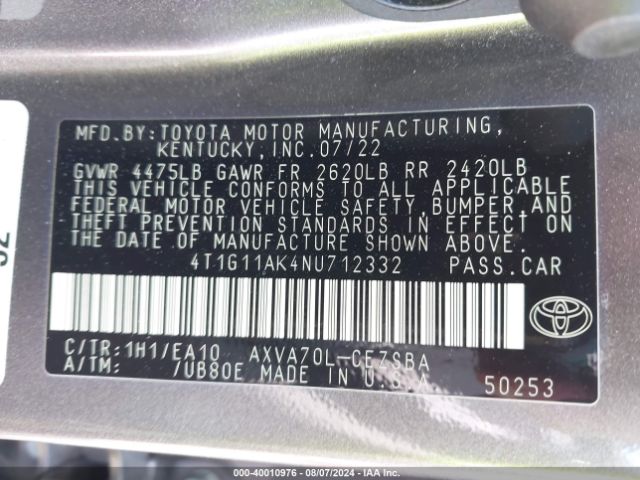 4T1G11AK4NU712332 Toyota CAMRY SE