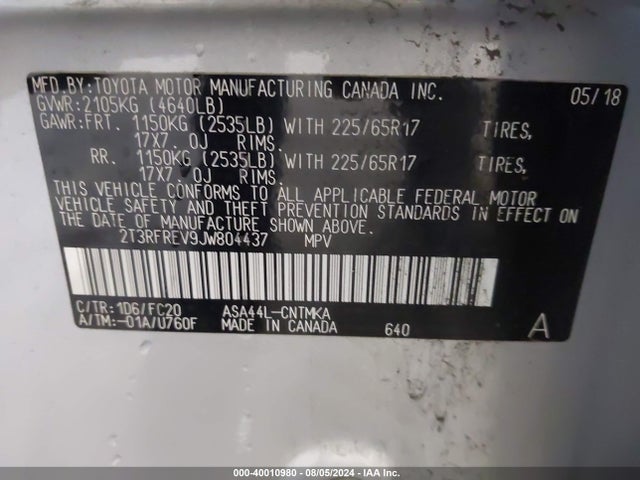 Toyota Rav4 Xle 2018 2T3RFREV9JW804437 Image 9