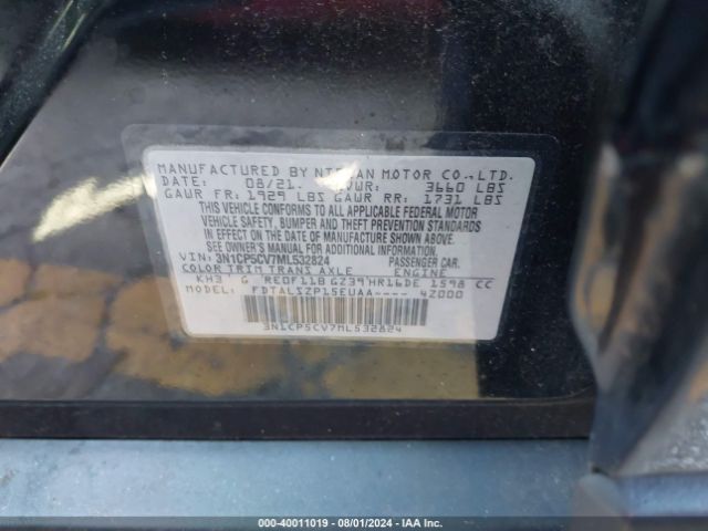 3N1CP5CV7ML532824 Nissan Kicks Sv Xtronic Cvt