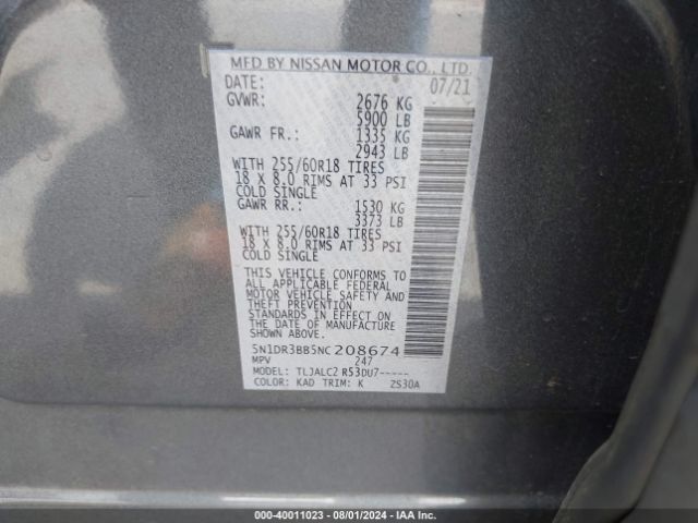 5N1DR3BB5NC208674 Nissan Pathfinder Sv 2wd