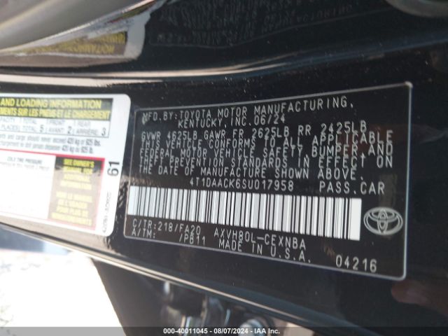 4T1DAACK6SU017958 Toyota CAMRY LE