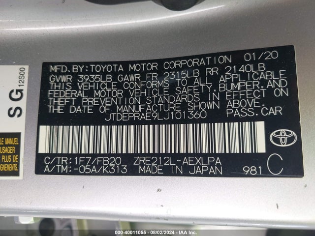 Toyota COROLLA LE 2020 JTDEPRAE9LJ101360 Image 9