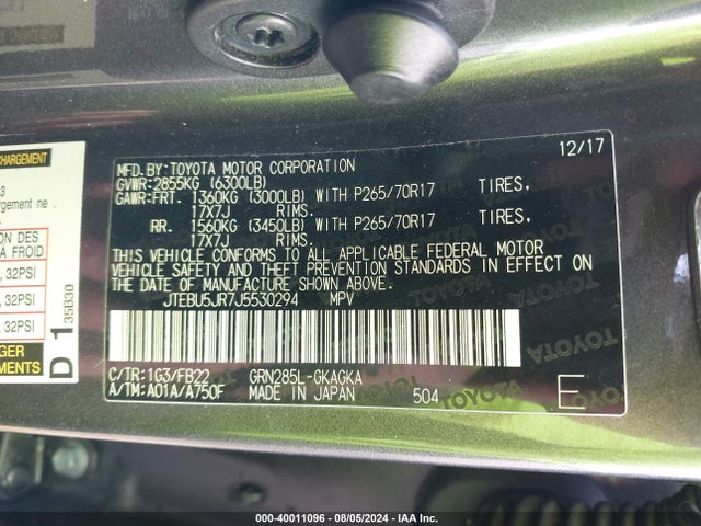 Toyota 4RUNNER SR5 2018 JTEBU5JR7J5530294 Image 9