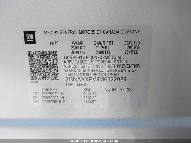 Chevrolet Equinox Premier 2021 2GNAXXEV8M6122929 Image 9